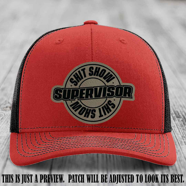 Shit Show Supervisor Light Brown to Black Patch on Red to Black Hat Richardson 112 Hat