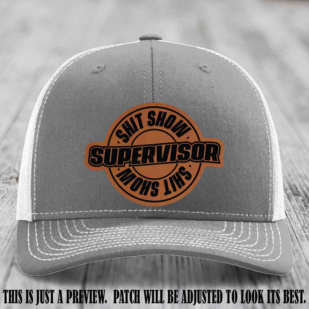 Shit Show Supervisor Rawhide to Black Patch on Heather Grey to White Hat Richardson 112 Hat