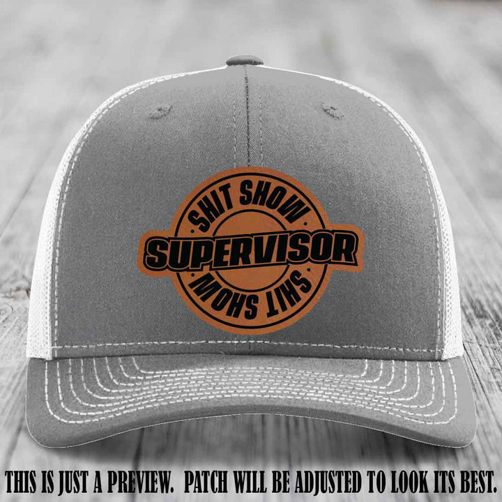 Shit Show Supervisor Rawhide to Black Patch on Heather Grey to White Hat Richardson 112 Hat