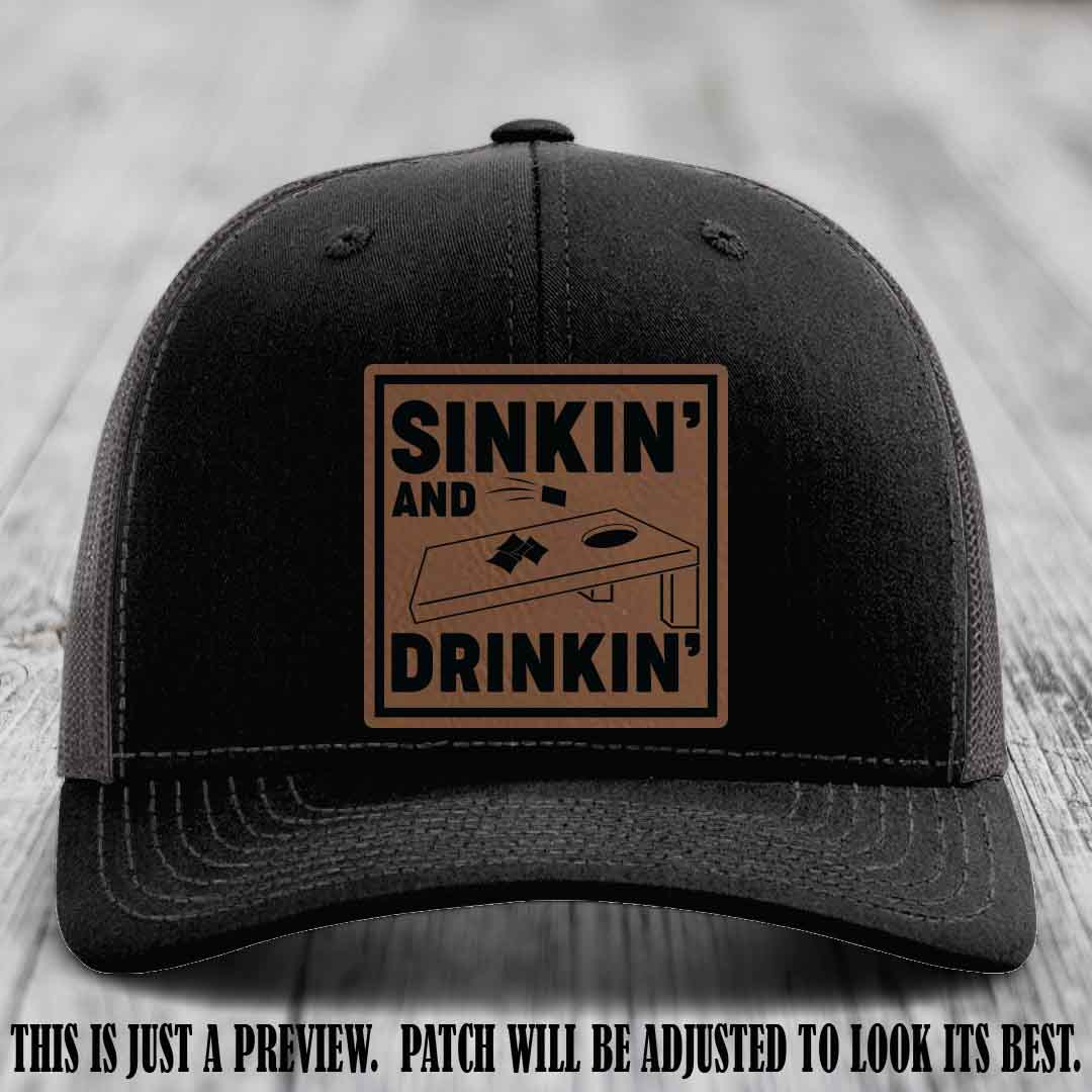 Sinkin' and Drinkin' design on Dark Brown to Black Patch, Richardson 112 Black to Charcoal Hat
