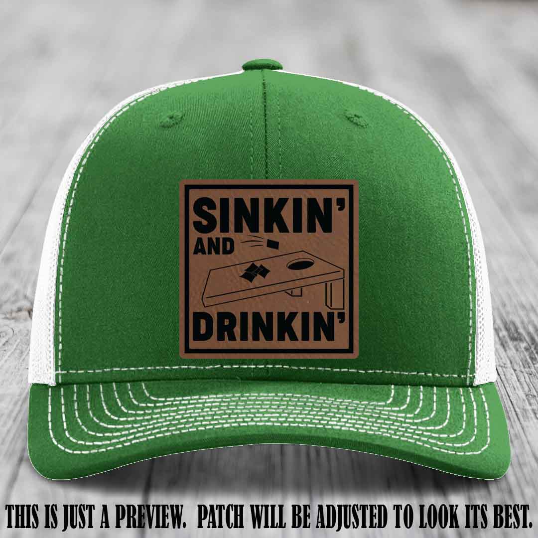 Sinkin' and Drinkin' design on Dark Brown to Black Patch, Richardson 112 Kelly to White Hat