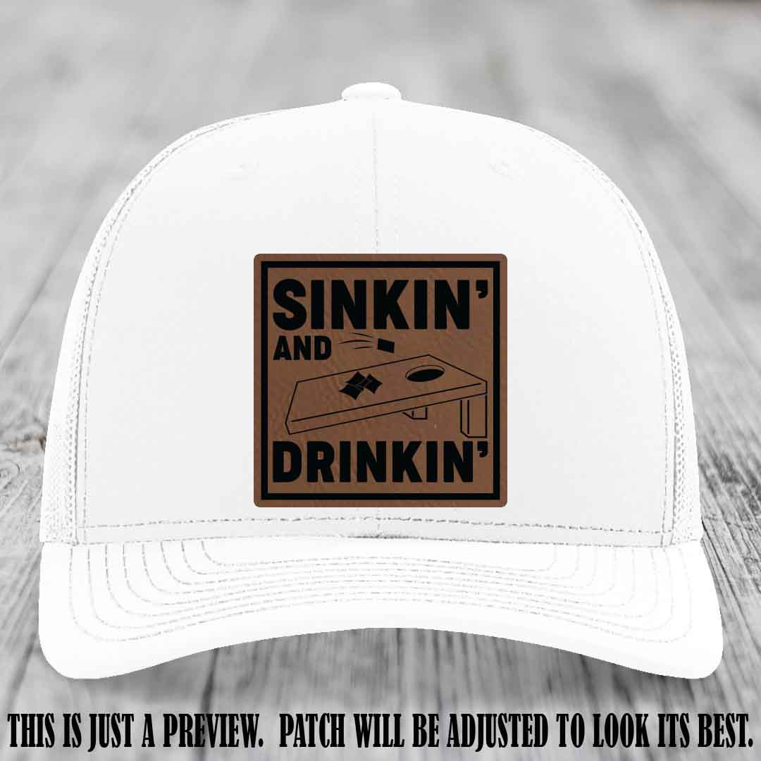 Sinkin' and Drinkin' design on Dark Brown to Black Patch, Richardson 112 White Hat