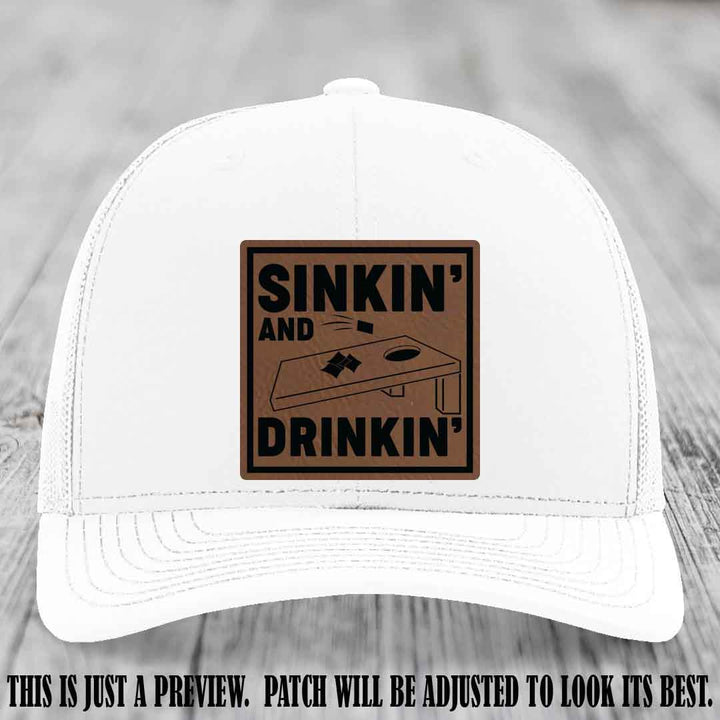 Sinkin' and Drinkin' design on Dark Brown to Black Patch, Richardson 112 White Hat