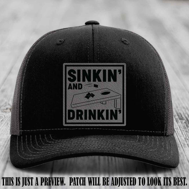 Sinkin' and Drinkin' design on Grey to Black Patch, Richardson 112 Black to Charcoal Hat