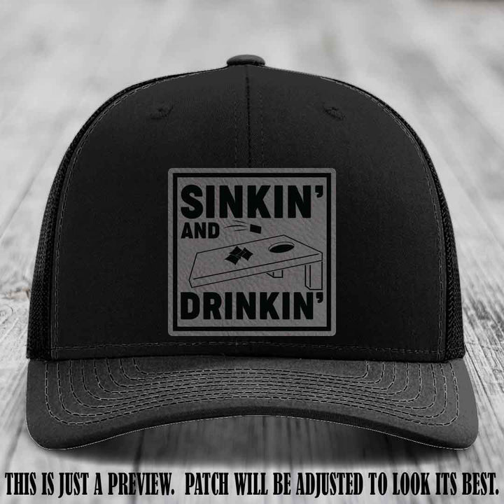 Sinkin' and Drinkin' design on Grey to Black Patch, Richardson 112 Black Hat