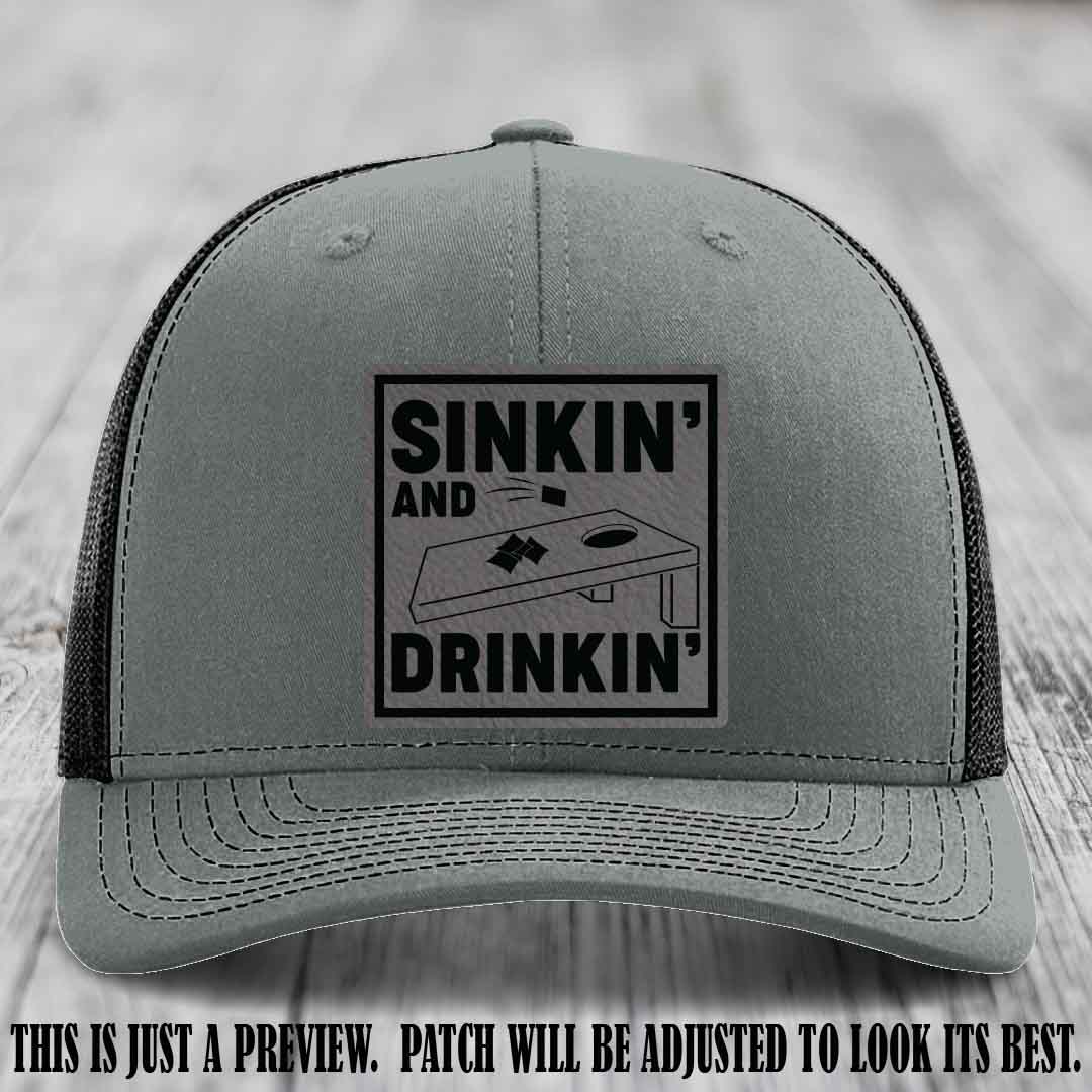 Sinkin' and Drinkin' design on Grey to Black Patch, Richardson 112 Heather Grey to Black Hat