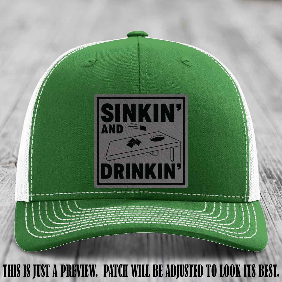 Sinkin' and Drinkin' design on Grey to Black Patch, Richardson 112 Kelly to White Hat