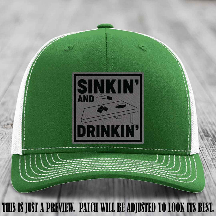 Sinkin' and Drinkin' design on Grey to Black Patch, Richardson 112 Kelly to White Hat