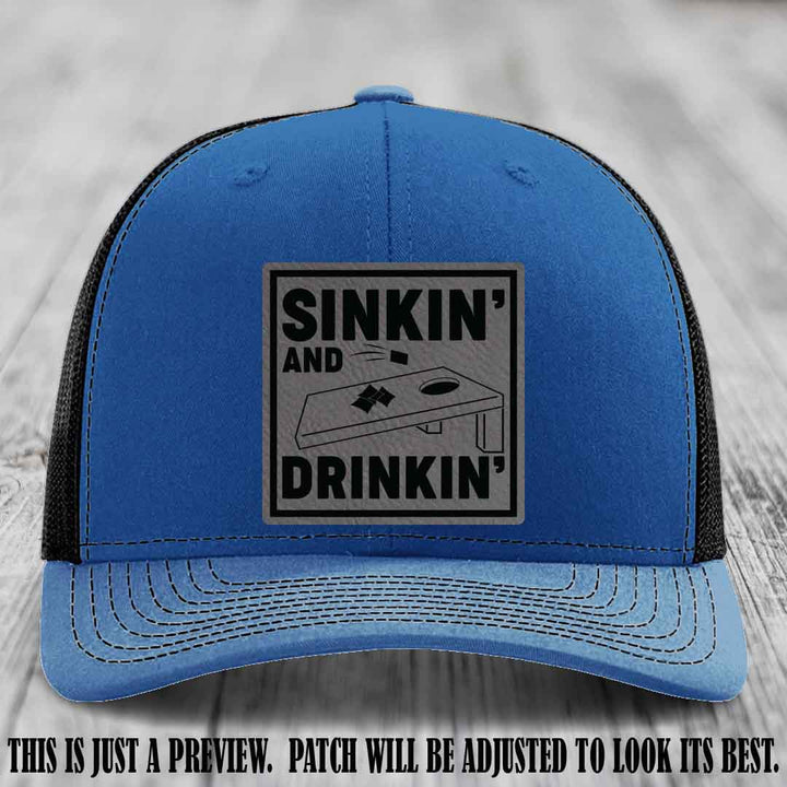 Sinkin' and Drinkin' design on Grey to Black Patch, Richardson 112 Royal to Black Hat