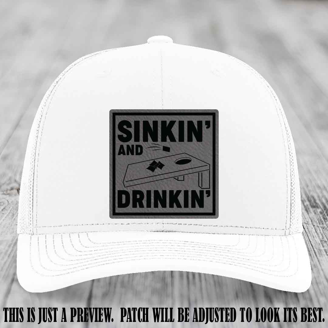 Sinkin' and Drinkin' design on Grey to Black Patch, Richardson 112 White Hat