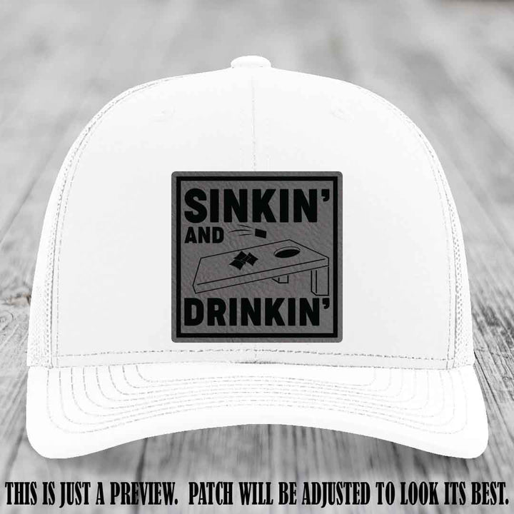 Sinkin' and Drinkin' design on Grey to Black Patch, Richardson 112 White Hat