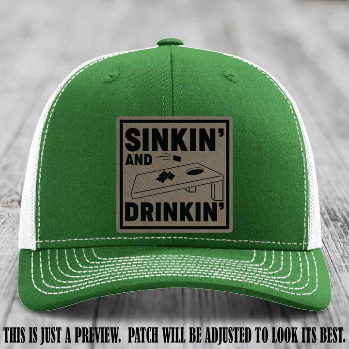 Sinkin' and Drinkin' design on Light Brown to Black Patch, Richardson 112 Kelly to White Hat