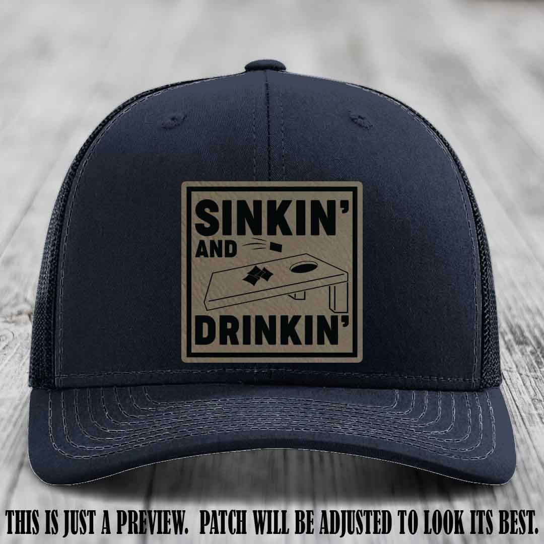 Sinkin' and Drinkin' design on Light Brown to Black Patch, Richardson 112 Navy Hat