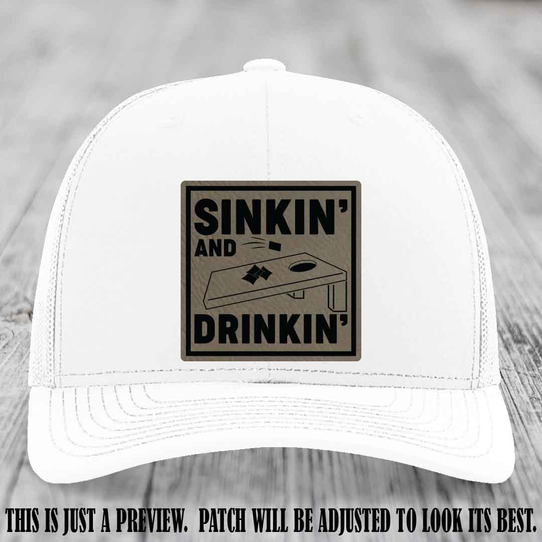 Sinkin' and Drinkin' design on Light Brown to Black Patch, Richardson 112 White Hat