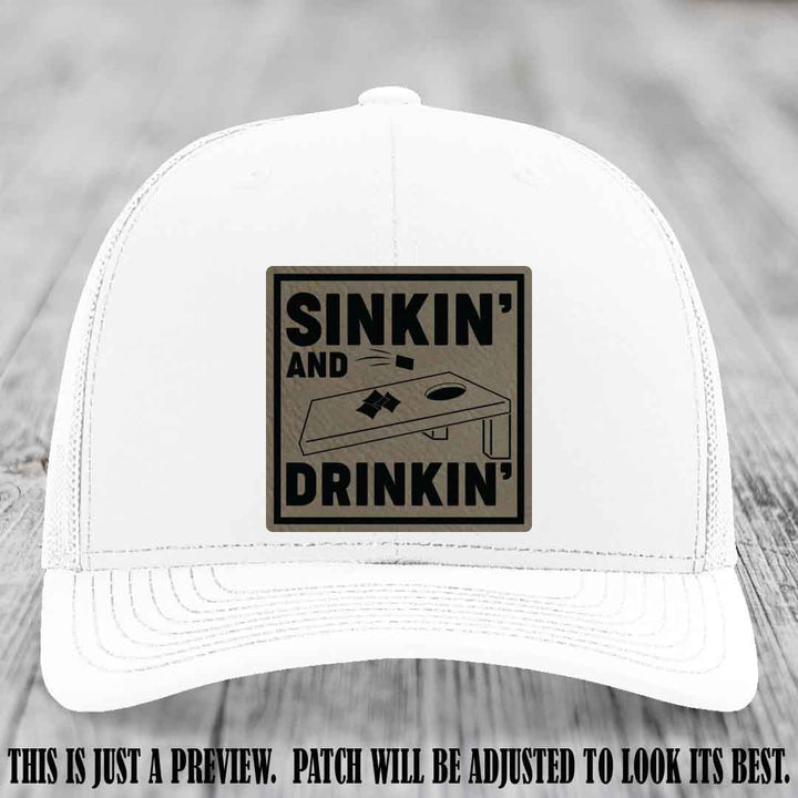 Sinkin' and Drinkin' design on Light Brown to Black Patch, Richardson 112 White Hat