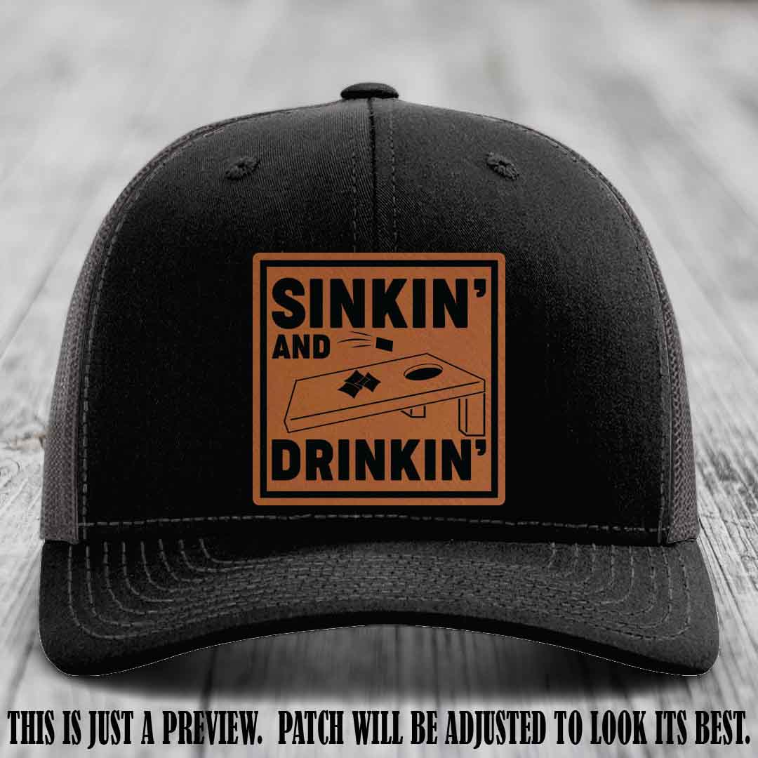 Sinkin' and Drinkin' design on Rawhide to Black Patch, Richardson 112 Black to Charcoal Hat