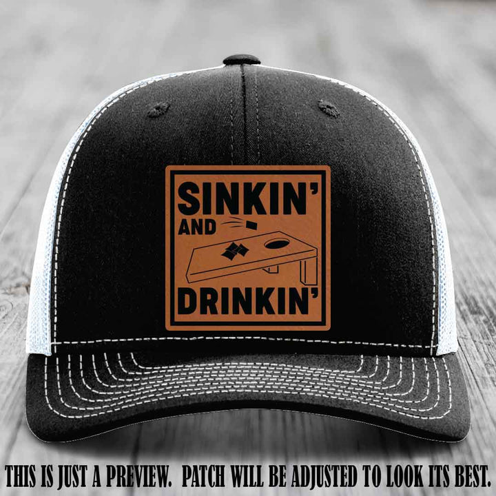 Sinkin' and Drinkin' design on Rawhide to Black Patch, Richardson 112 Black to White Hat