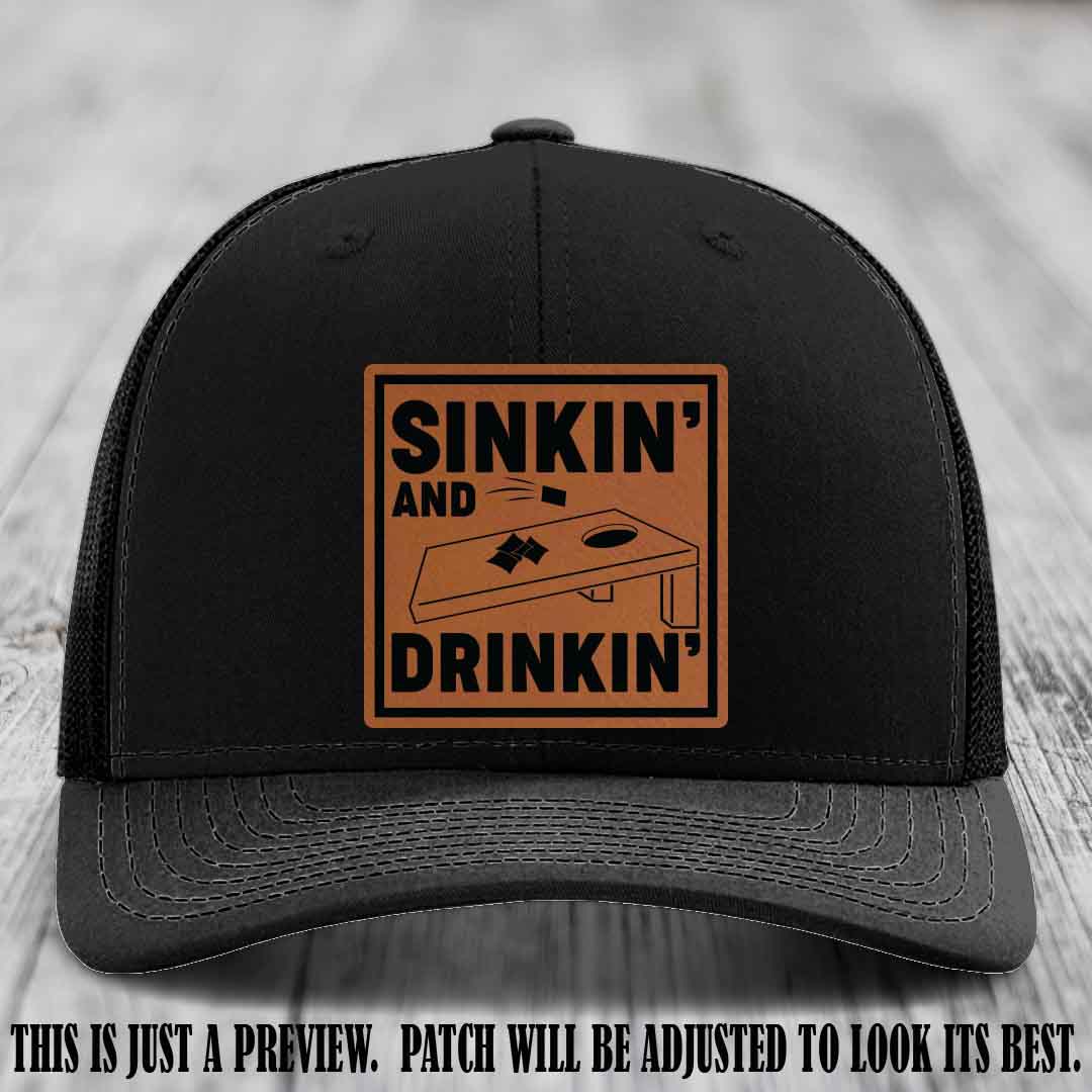 Sinkin' and Drinkin' design on Rawhide to Black Patch, Richardson 112 Black Hat
