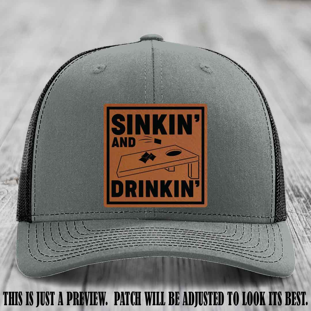Sinkin' and Drinkin' design on Rawhide to Black Patch, Richardson 112 Heather Grey to Black Hat