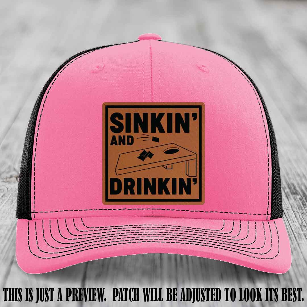 Sinkin' and Drinkin' design on Rawhide to Black Patch, Richardson 112 Hot Pink to Black Hat