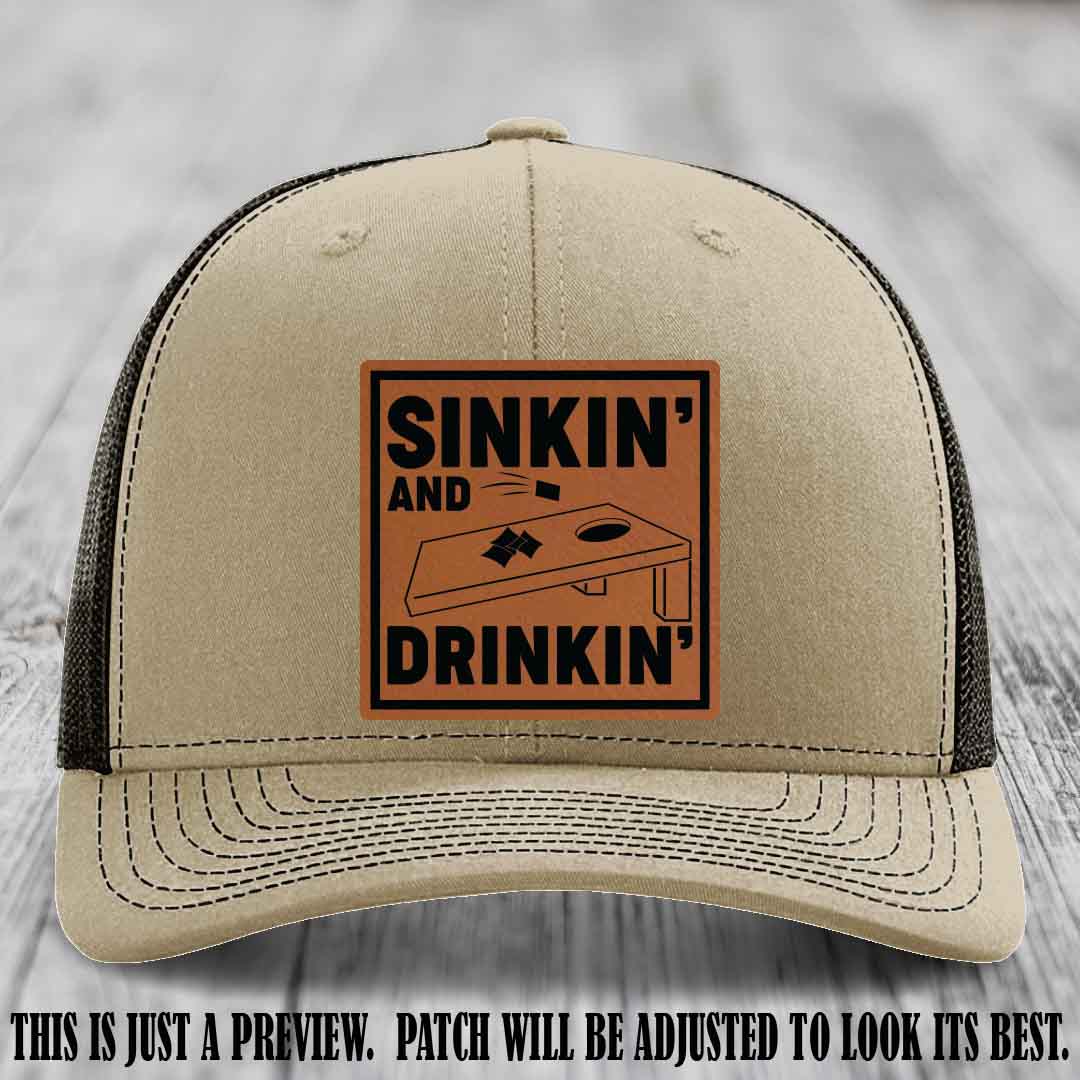 Sinkin' and Drinkin' design on Rawhide to Black Patch, Richardson 112 Khaki to Coffee Hat