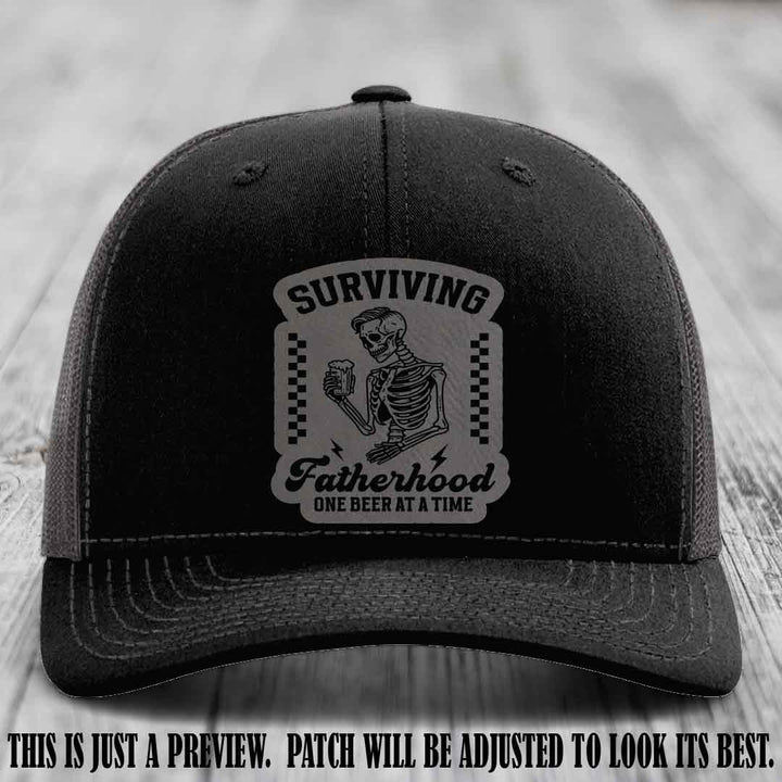 Surviving Fatherhood - Grey to Black Patch on Black to Charcoal Hat, funny dad hat