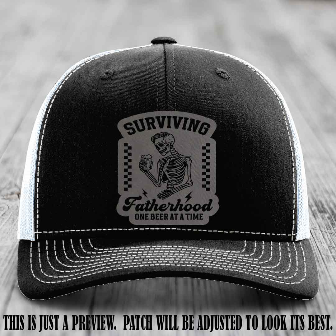 Surviving Fatherhood - Grey to Black Patch on Black to White Hat, funny dad hat