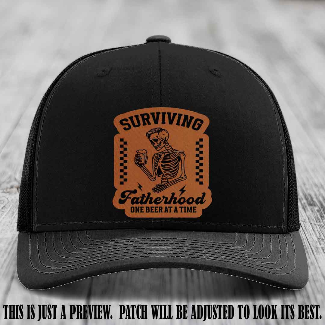Surviving Fatherhood - Rawhide to Black Patch on Black Hat, funny dad hat