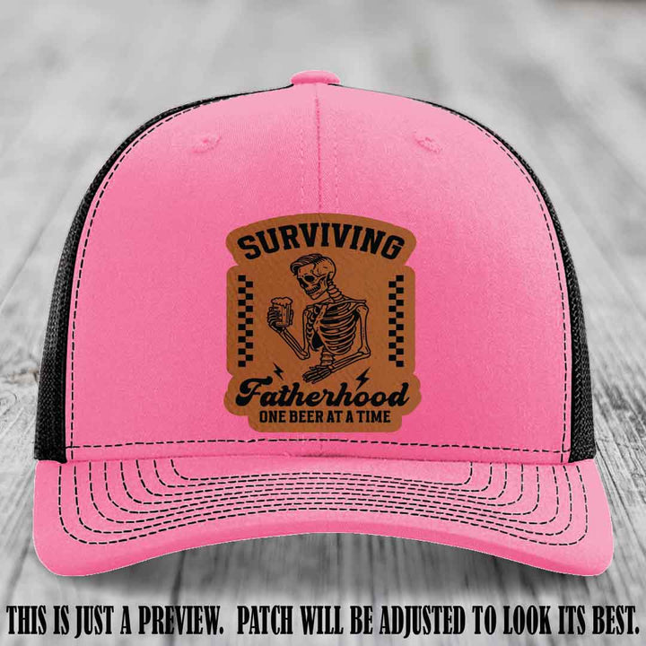 Surviving Fatherhood - Rawhide to Black Patch on Hot Pink to Black Hat, funny dad hat