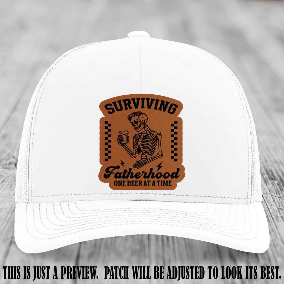 Surviving Fatherhood - Rawhide to Black Patch on White Hat, funny dad hat