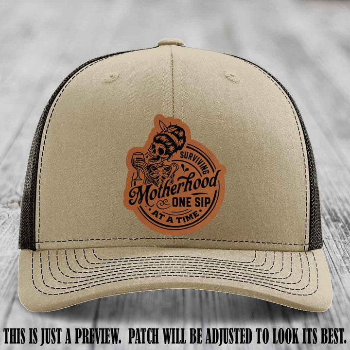 Surviving Motherhood One Sip at a Time Rawhide to Black Patch on Richardson 112 Hat - Khaki to Coffee Hat