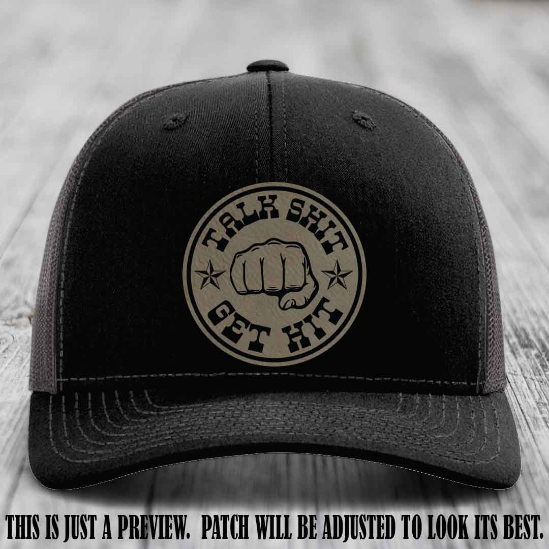 Talk Shit Get Hit Light Brown to Black Patch on Black to Charcoal Hat Richardson 112 Hat