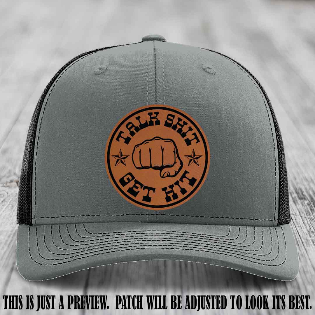 Talk Shit Get Hit Rawhide to Black Patch on Heather Grey to Black Hat Richardson 112 Hat