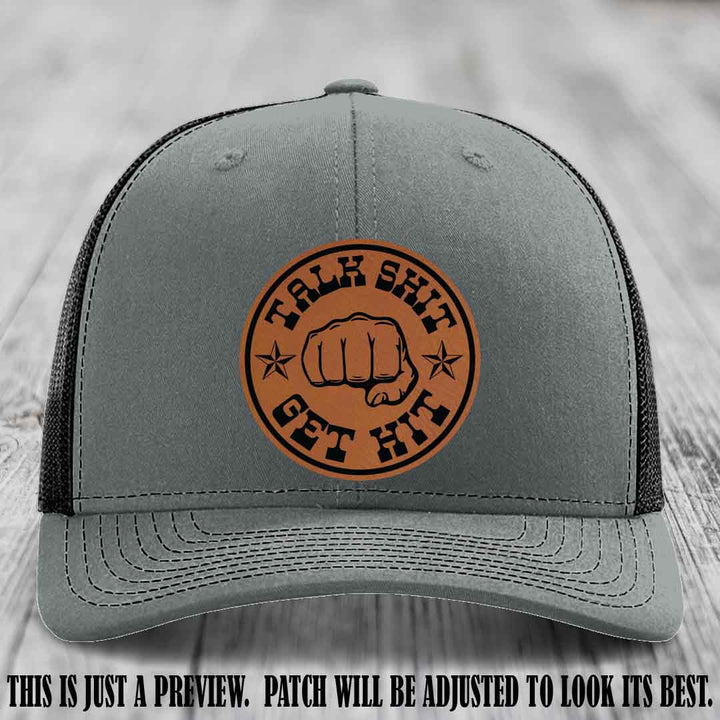 Talk Shit Get Hit Rawhide to Black Patch on Heather Grey to Black Hat Richardson 112 Hat