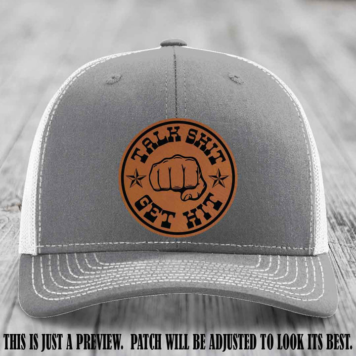 Talk Shit Get Hit Rawhide to Black Patch on Heather Grey to White Hat Richardson 112 Hat