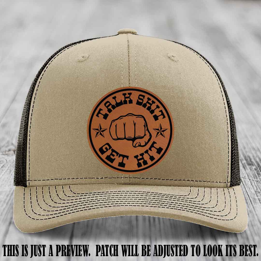 Talk Shit Get Hit Rawhide to Black Patch on Khaki to Coffee Hat Richardson 112 Hat