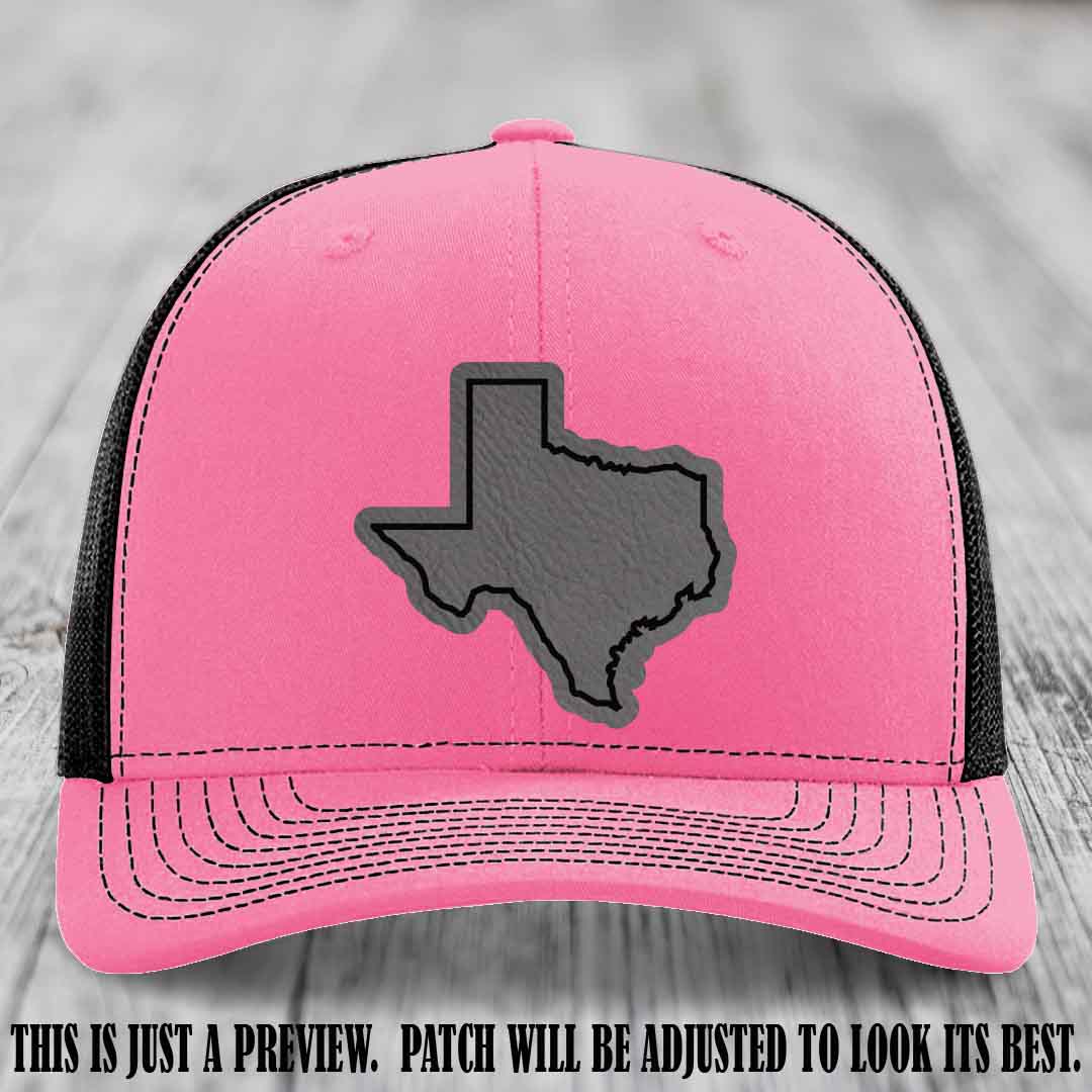 Texas Borderline Sass Grey to Black Patch on Hot Pink to Black Hat - Richardson 112 custom leather patch hat