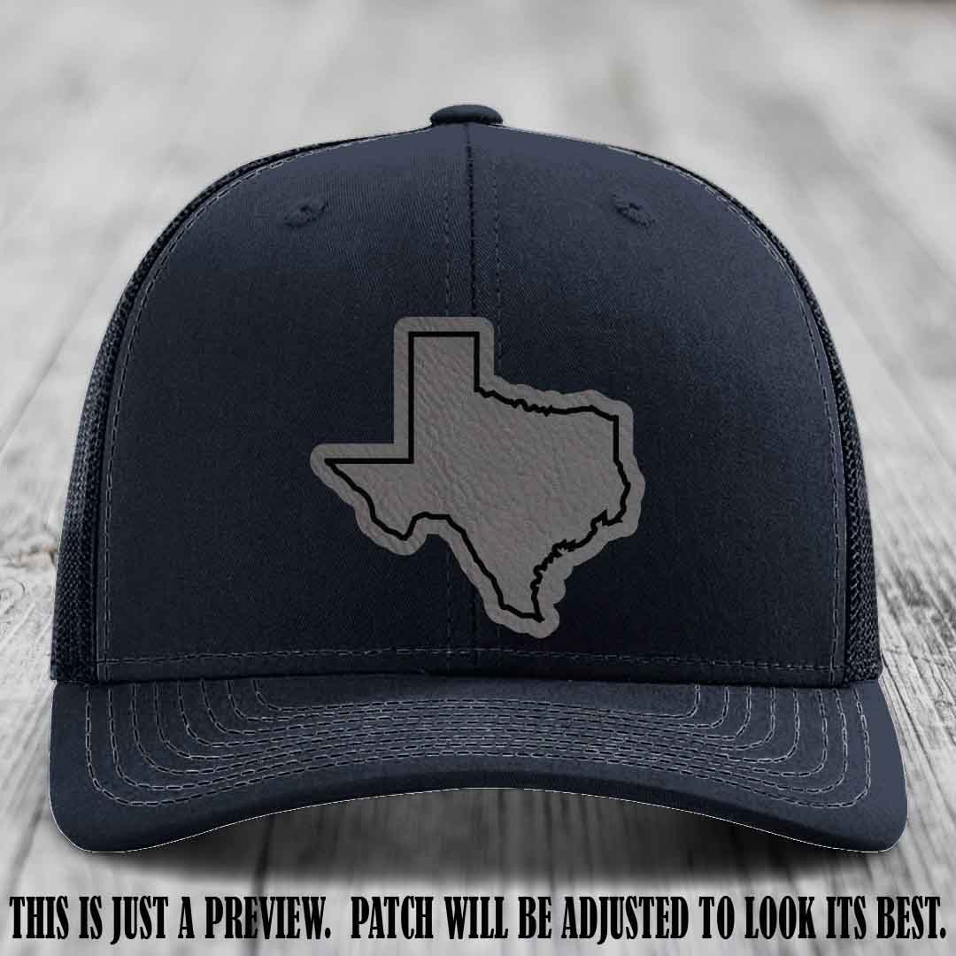 Texas Borderline Sass Grey to Black Patch on Navy Hat - Richardson 112 custom leather patch hat