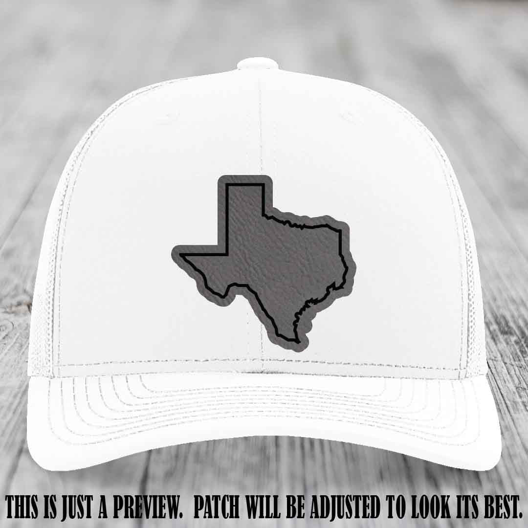Texas Borderline Sass Grey to Black Patch on White Hat - Richardson 112 custom leather patch hat