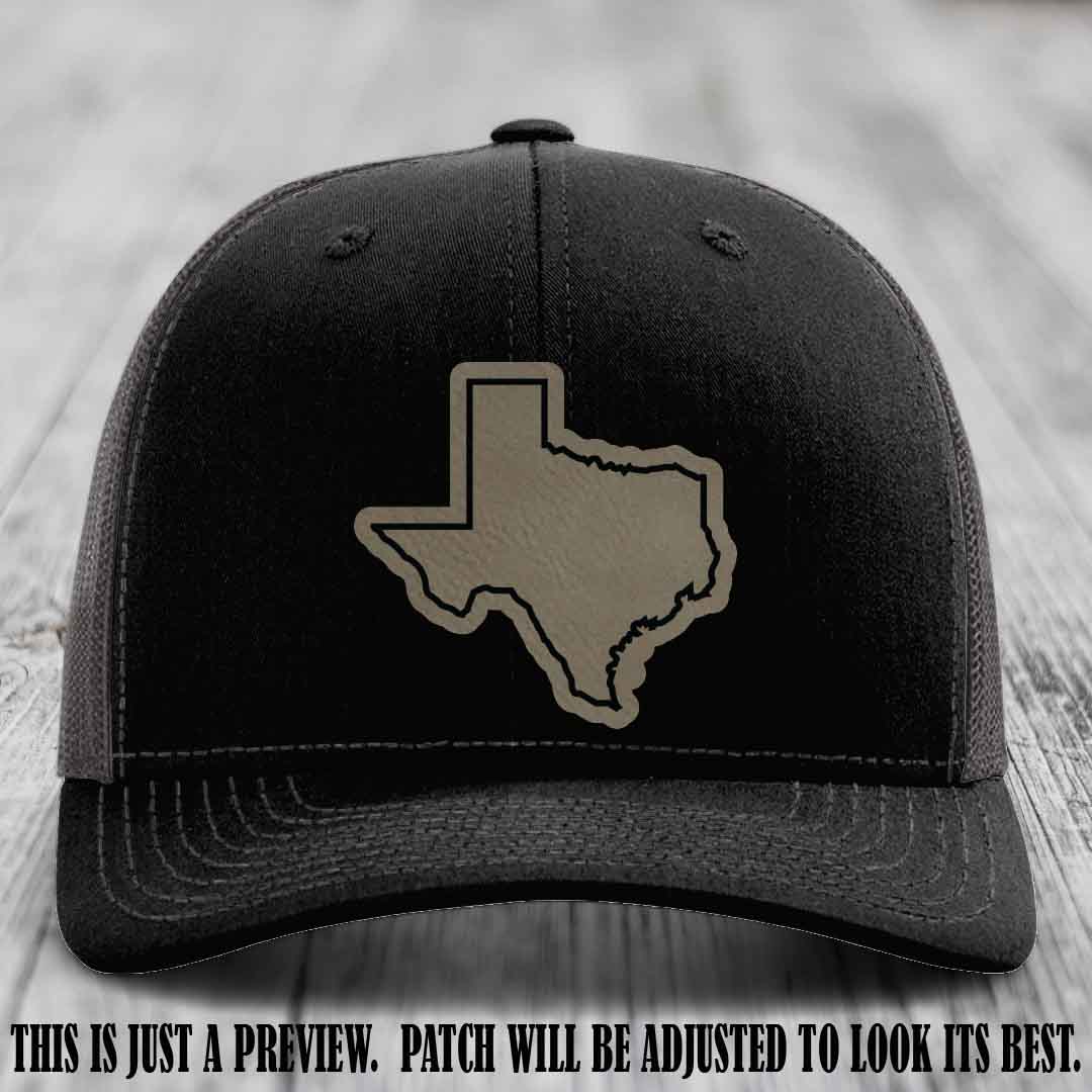 Texas Borderline Sass Light Brown to Black Patch on Black to Charcoal Hat - Richardson 112 custom leather patch hat