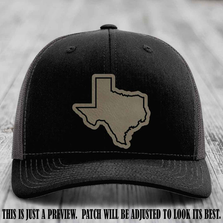 Texas Borderline Sass Light Brown to Black Patch on Black to Charcoal Hat - Richardson 112 custom leather patch hat