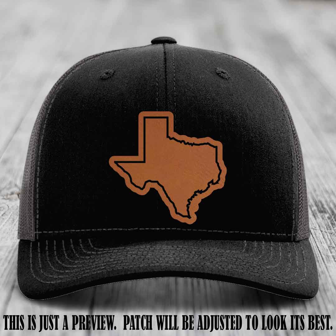 Texas Borderline Sass Rawhide to Black Patch on Black to Charcoal Hat - Richardson 112 custom leather patch hat