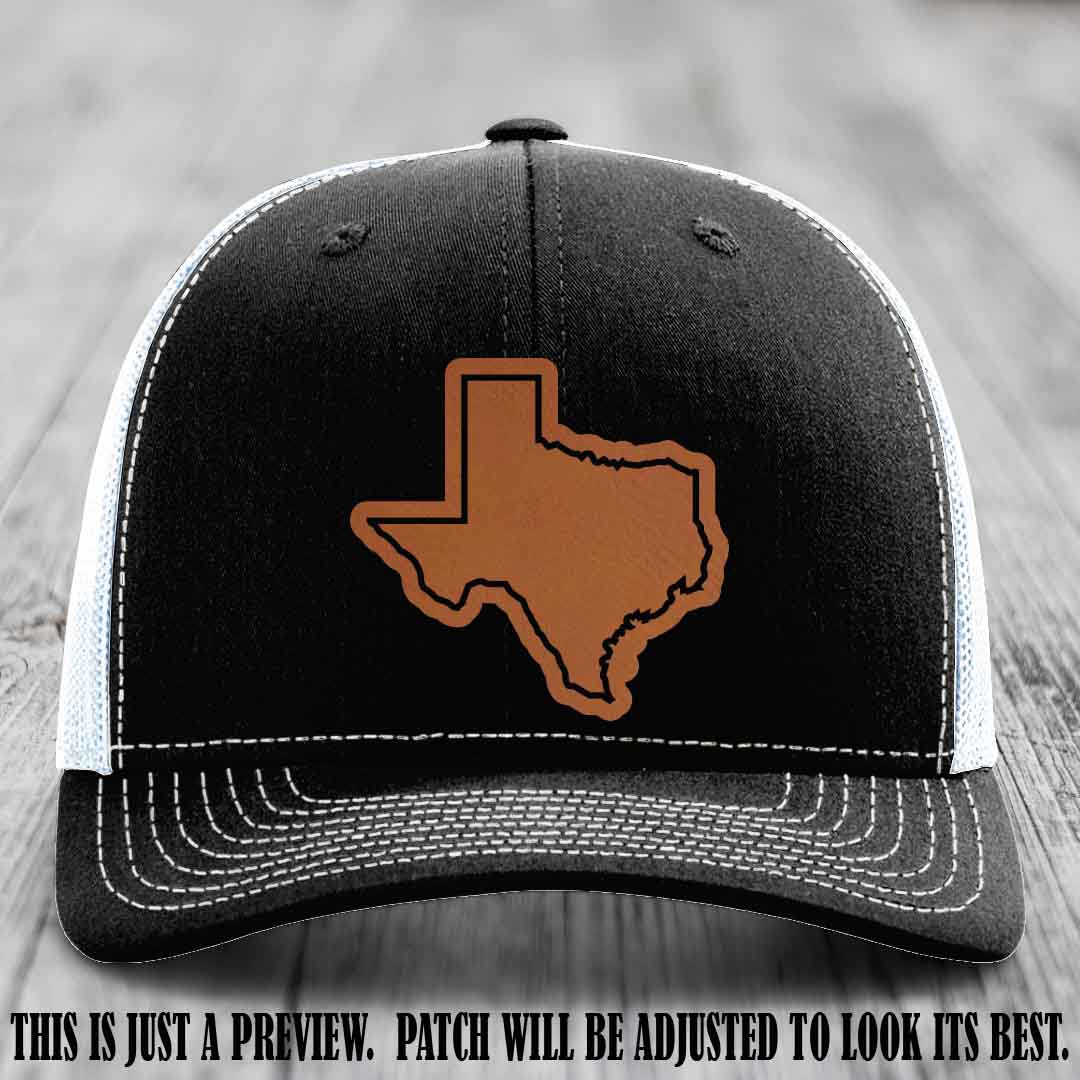 Texas Borderline Sass Rawhide to Black Patch on Black to White Hat - Richardson 112 custom leather patch hat
