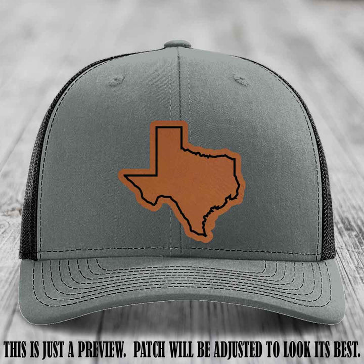Texas Borderline Sass Rawhide to Black Patch on Heather Grey to Black Hat - Richardson 112 custom leather patch hat