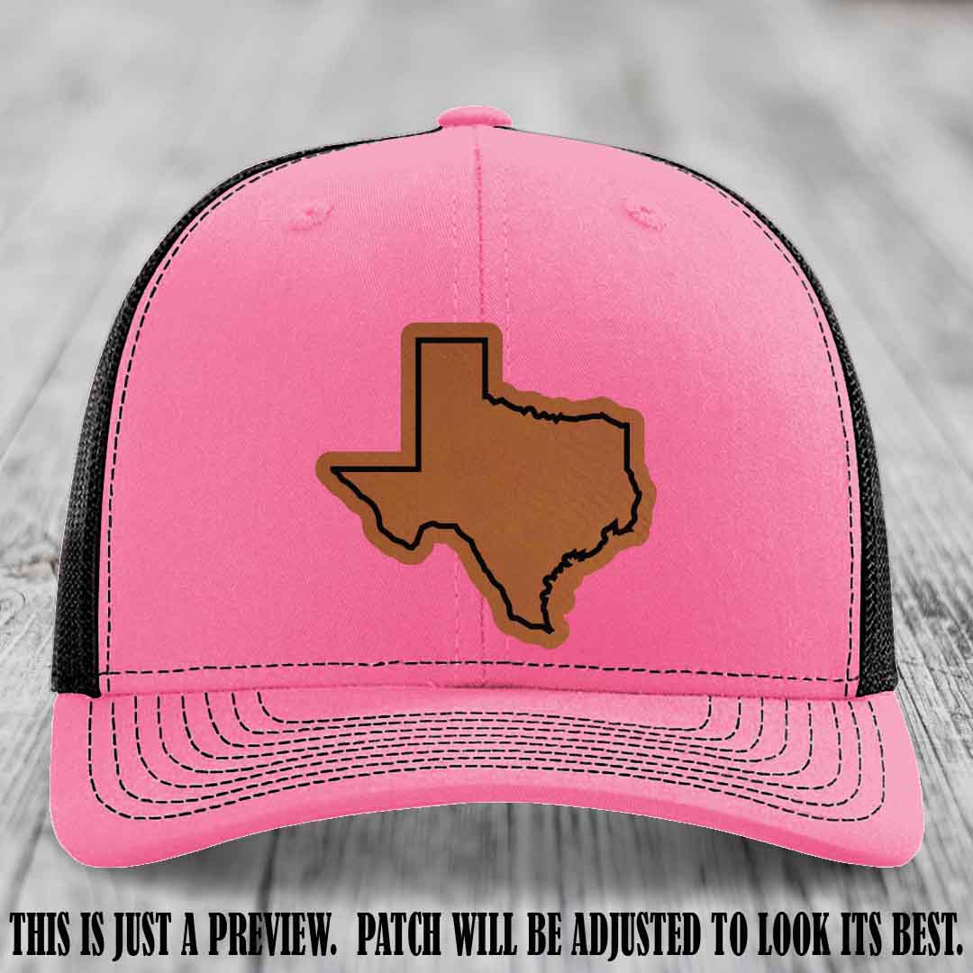 Texas Borderline Sass Rawhide to Black Patch on Hot Pink to Black Hat - Richardson 112 custom leather patch hat
