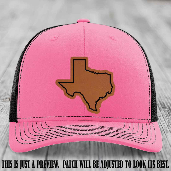 Texas Borderline Sass Rawhide to Black Patch on Hot Pink to Black Hat - Richardson 112 custom leather patch hat
