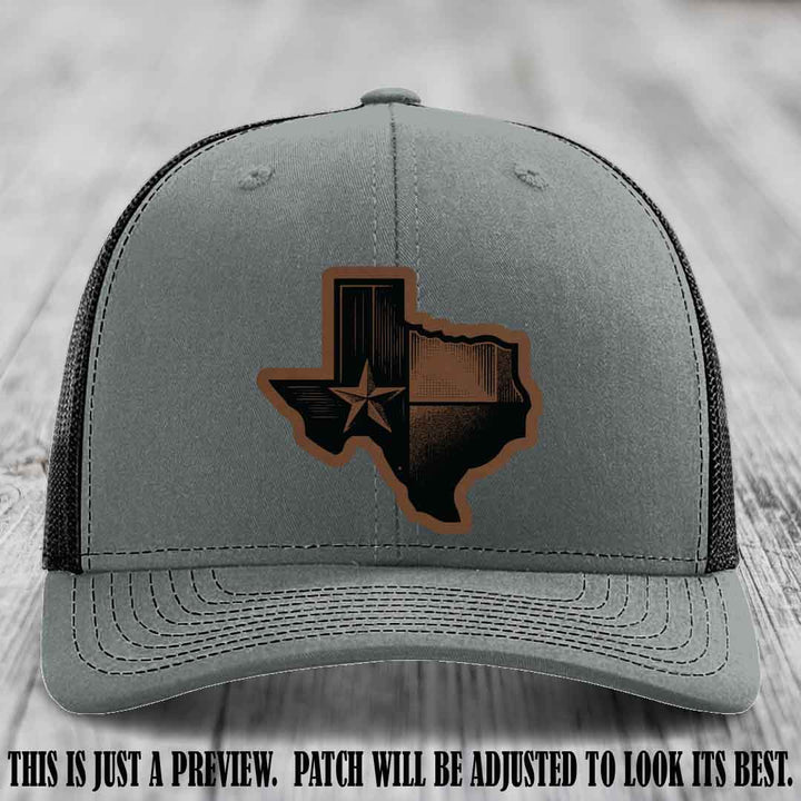 Lone Star Swagger Dark Brown to Black Patch on Heather Grey to Black Hat - Custom Richardson 112 Leather Patch Hat