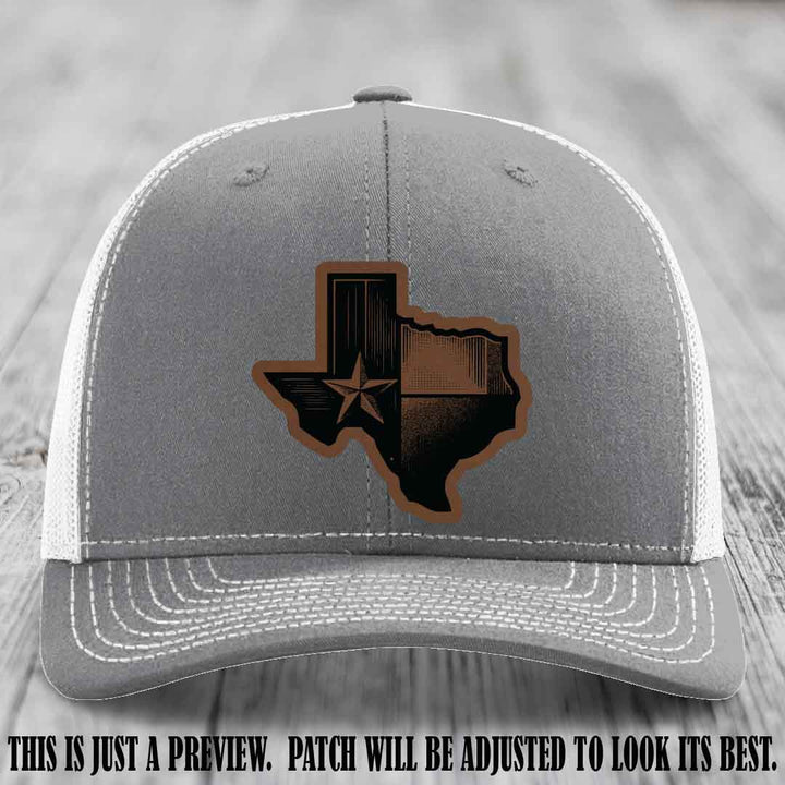 Lone Star Swagger Dark Brown to Black Patch on Heather Grey to White Hat - Custom Richardson 112 Leather Patch Hat