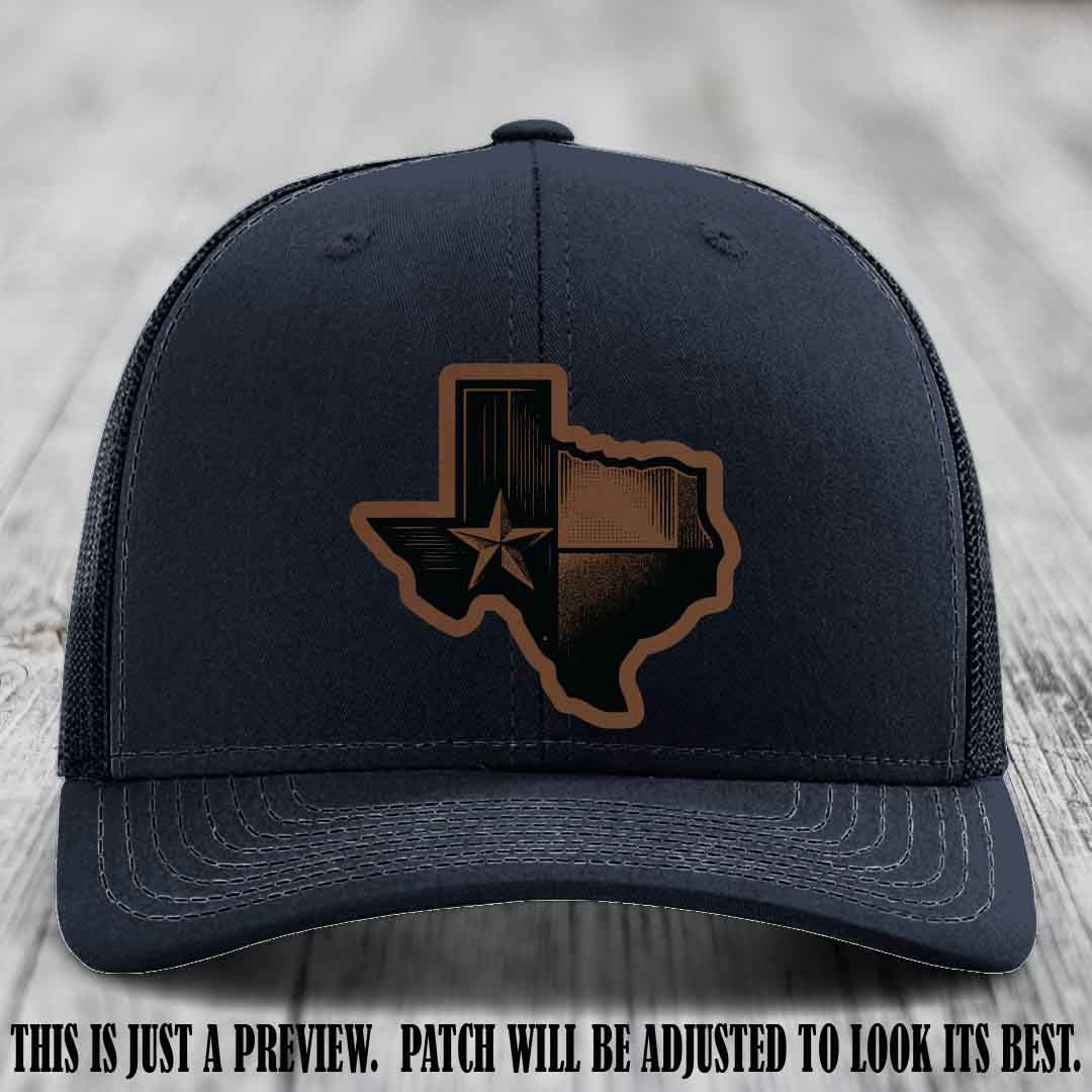 Lone Star Swagger Dark Brown to Black Patch on Navy Hat - Custom Richardson 112 Leather Patch Hat