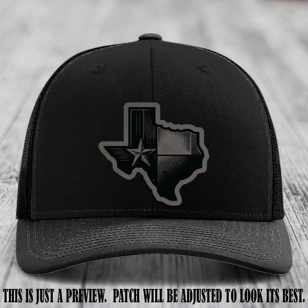 Lone Star Swagger Grey to Black Patch on Black Hat - Custom Richardson 112 Leather Patch Hat